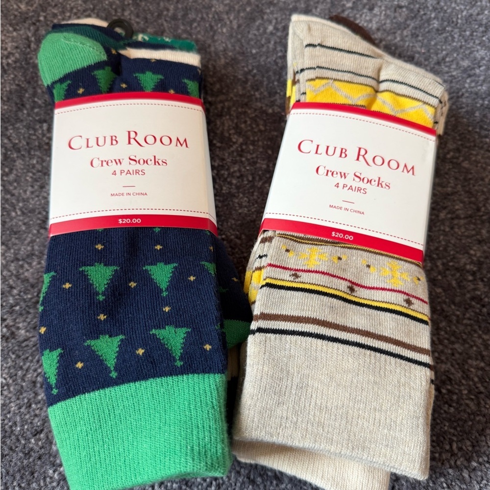NWT 8 pair Club Room Men's Crew Socks Holiday Christmas Size 8-13